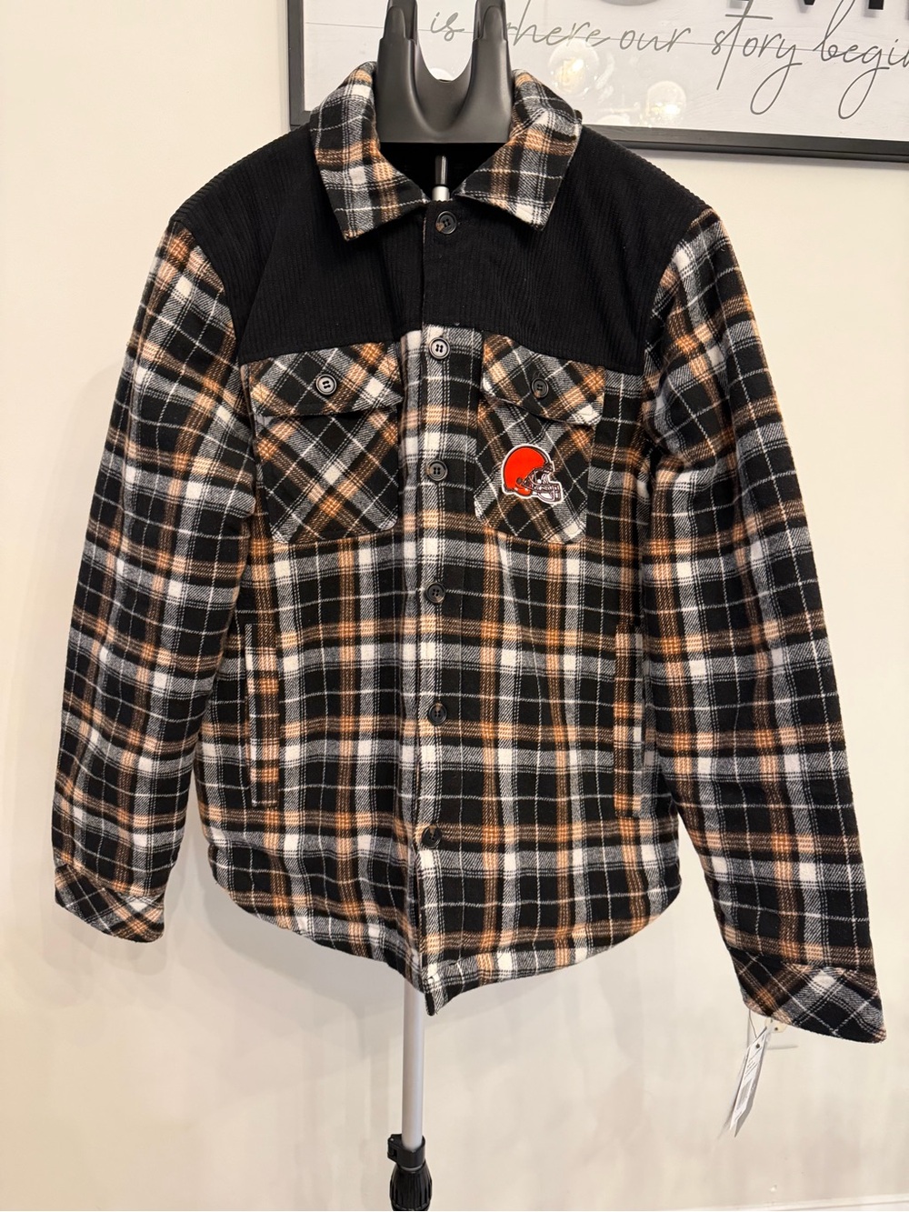 G-III Cleveland Browns NFL Plaid Jacket -Small- Black/Brown/White